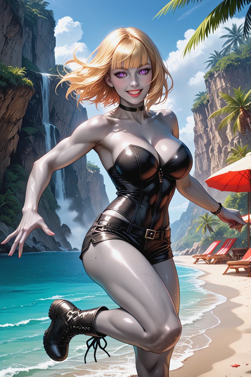 Jumping, Fishnet Stockings, Short Length Hentai AI Porn