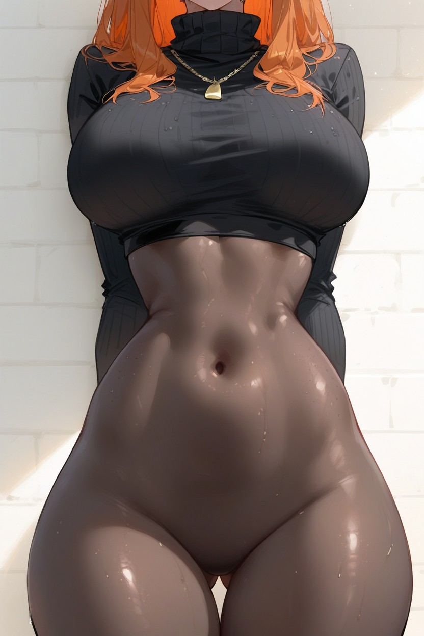 Rounded Breasts, No Pants, Belly Sucked In Hentai IA