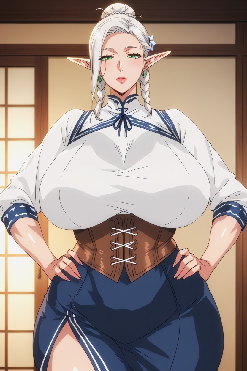 Beautiful Woman, Hair Bun, Elf Female Hentai AI Porn