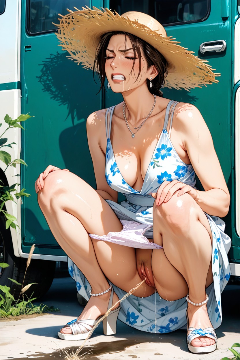 Countryside, In A Half-squat, Small Breasts Hentai AI Porn