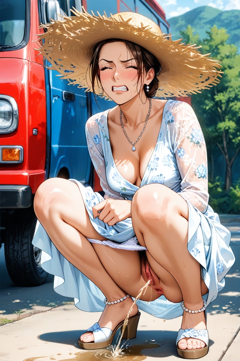Very Close To Minivan, Side View, Puffy Areola Hentai AI Porn