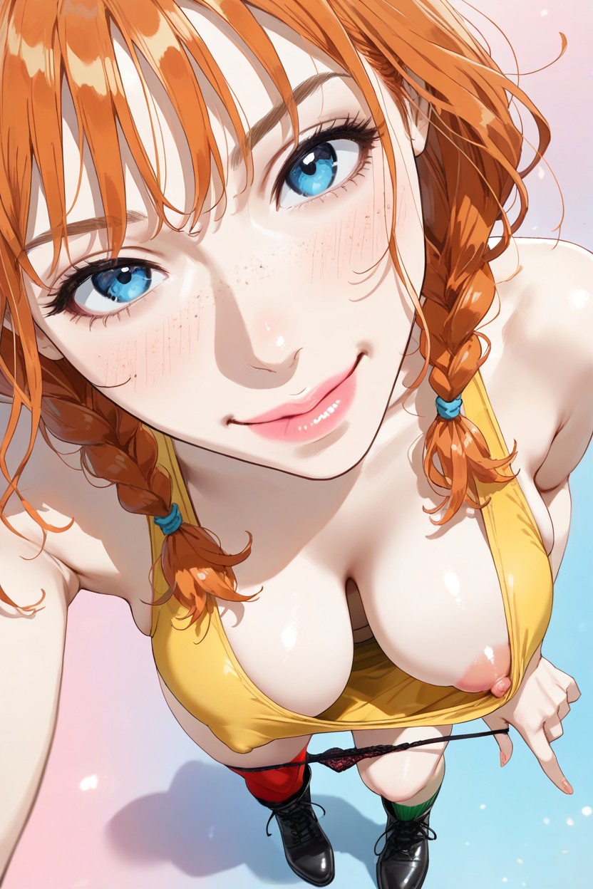 Disney Eyes, Ginger Hair With Bangs And Two Braids, Standing Hentai AI Porn
