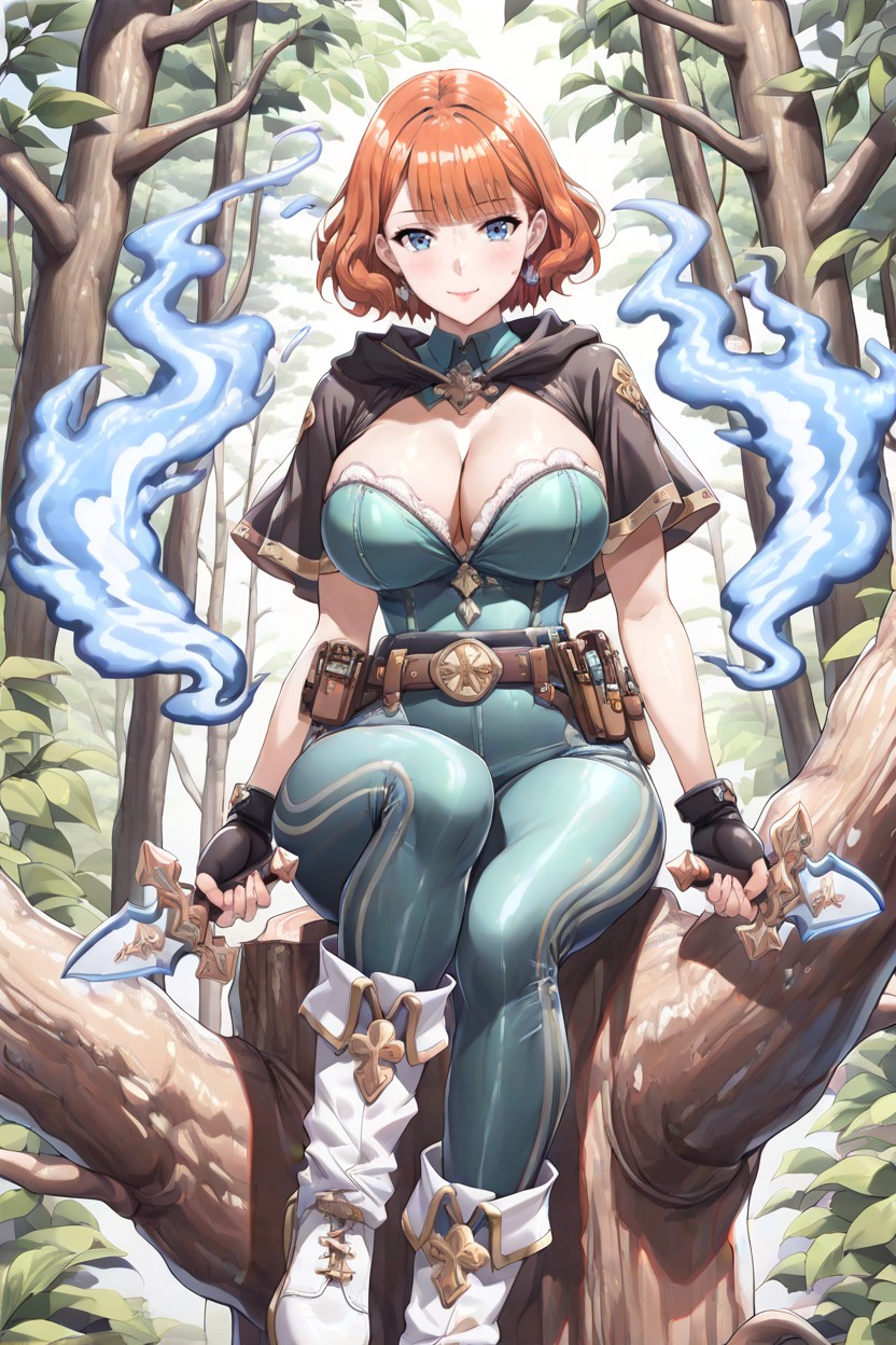 Wielding Glowing Magic Dagger, Hourglass Figure, Large Blue Eyes Hentai IA