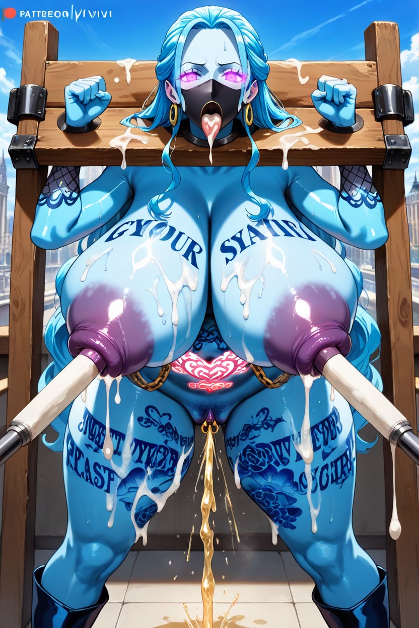 Nipple Gape, Pilloiry Pose, Gold Nipple Chain Hentai AI Porn