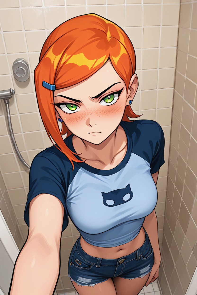 Medium Breasts, Asymmetrical Face, Ginger Hentai AI Porn