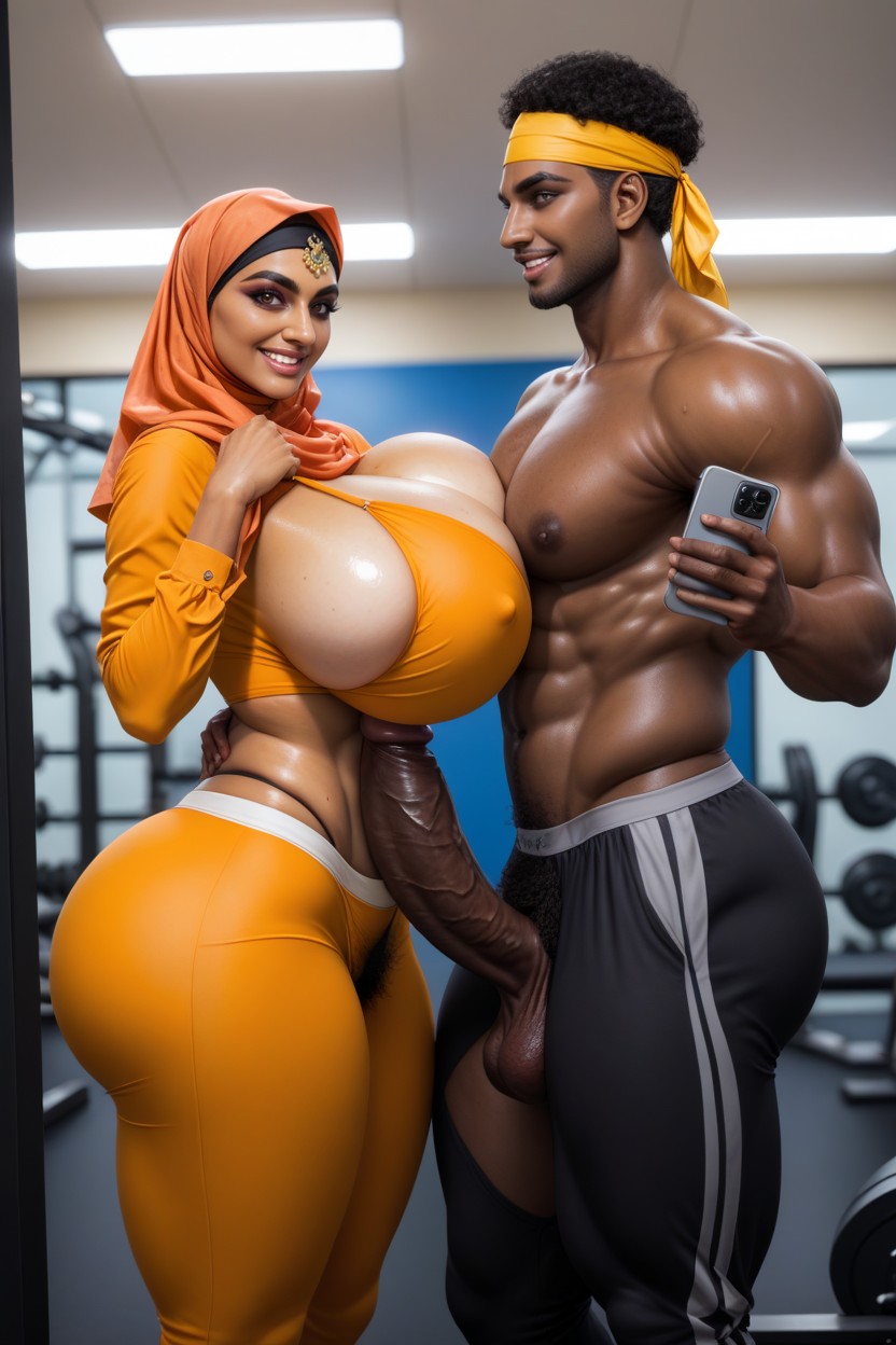 Naked Man Big Black Cock Popping Out From Trousers, Sweating, Muscle Hentai IA