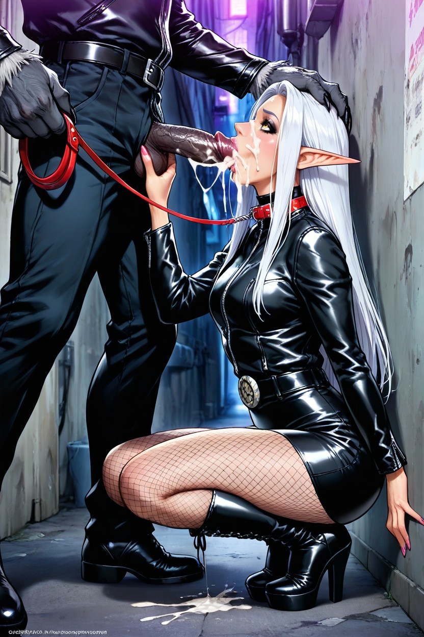 Hand On Balls, Squatting, Looking Up At Furry Werewolfs Knotted Cock Hentai AI Porn