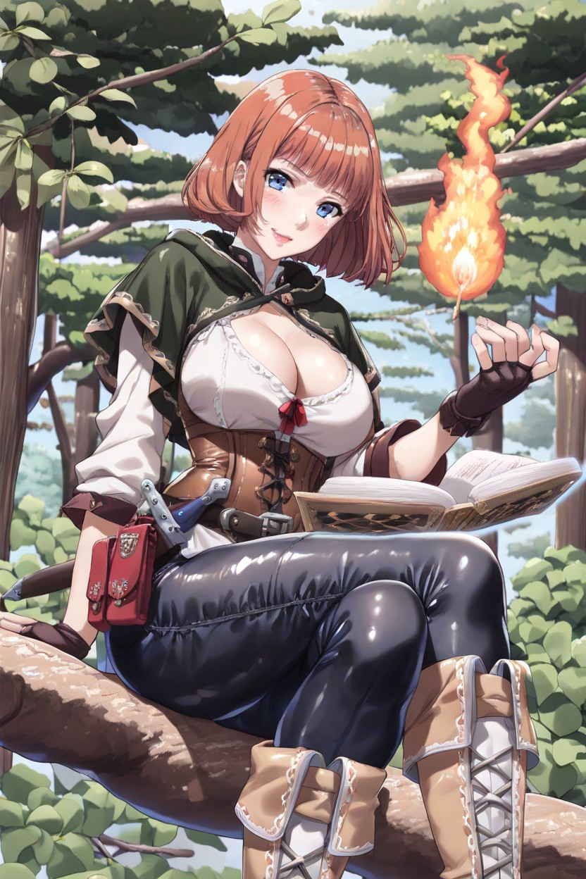Bobcut, Ginger Woman With Dark Orange Hair, Hourglass Figure Hentai AI Porn