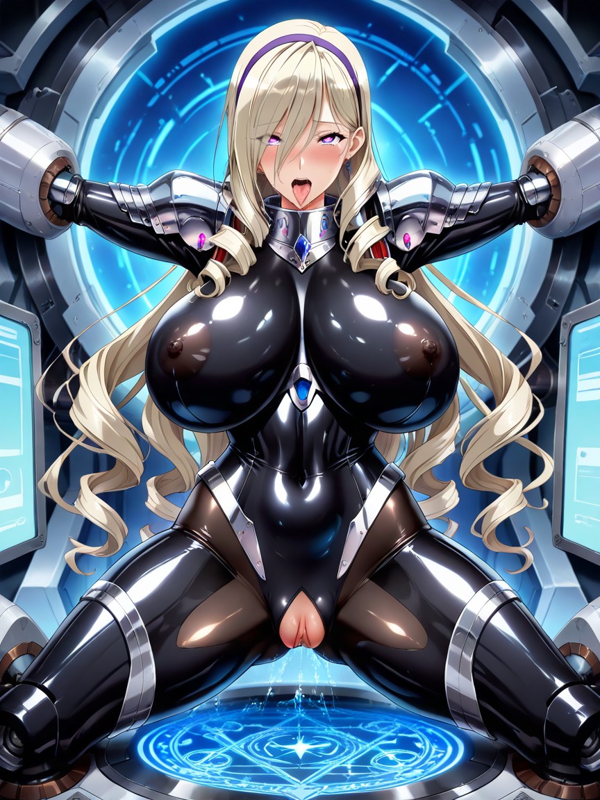 Wet Fabric Clinging To Pussy, High Ornate Collar, Metallic Body Hentai AI Porn