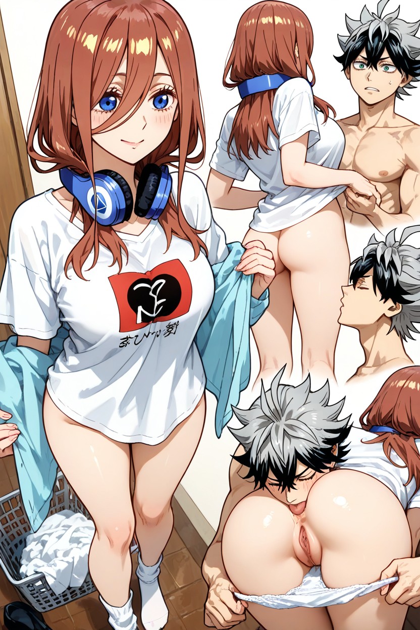 Girl Boy, Guy, Blue Headphones On Neck Hentai AI Porn
