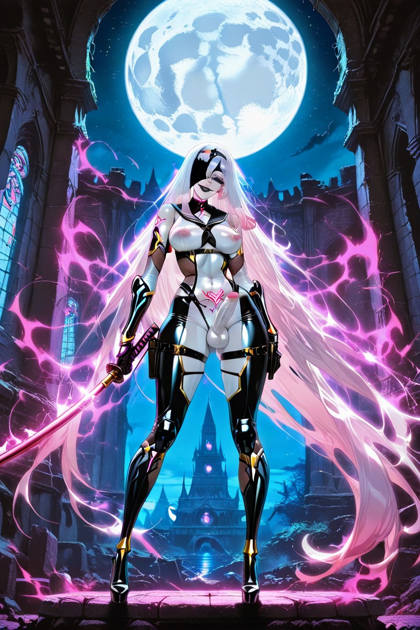 Cyan Glowing Aura, Visible Through Night Sky, Fashion Magazine Cover Hentai AI Porn