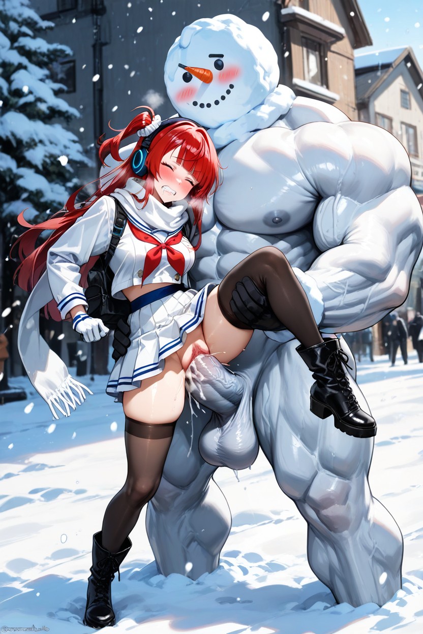 White Sailor Collar, Big Hazel Eyes, It's Snowing Hentai AI Porn