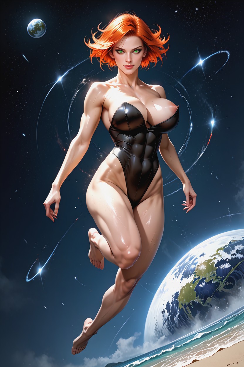 Highly Detailed, Red Hair, She Hopping Lightly In Place With Joy AI黃漫