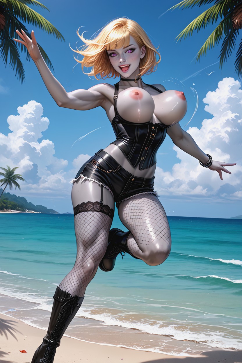 Purple Eyes, Excited To Start The Vacation, Black Corset Porno IA Hentai