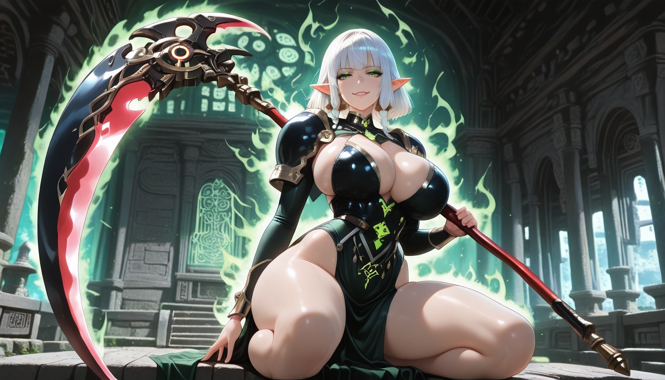 Elf Female, Massive Ass, Sourire Bouche Ouverte Porno IA Hentai