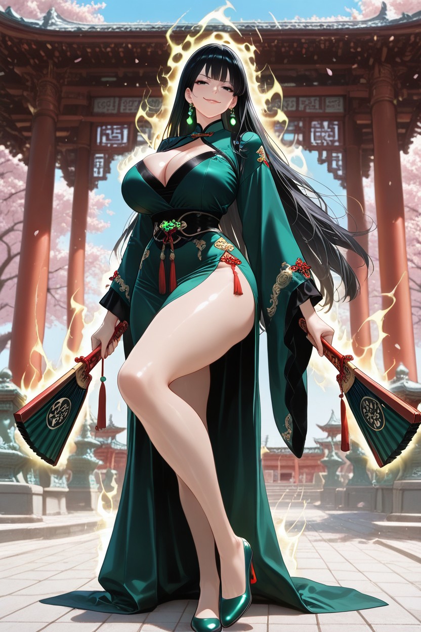 Graceful But Commanding Posture, Wielding War Fan, 中國人 AI黃漫