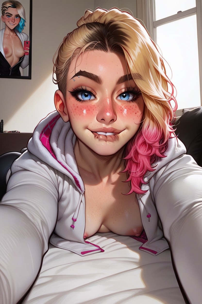 Hyper Realistic Face, Olhos Azuis, Legs In Air Hentai IA pornografia