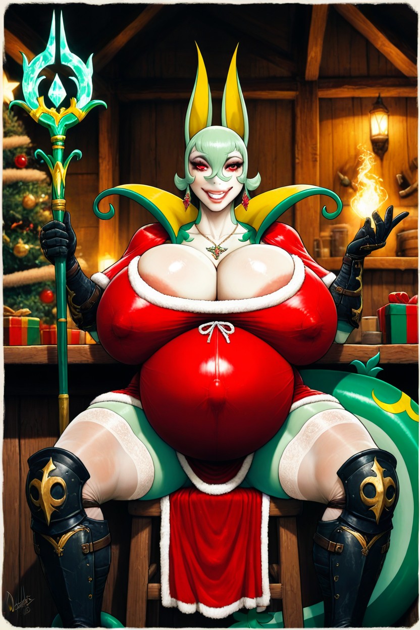 Huge Perfect Round Tits, Christmas, Holding Magic Staff AI黃漫
