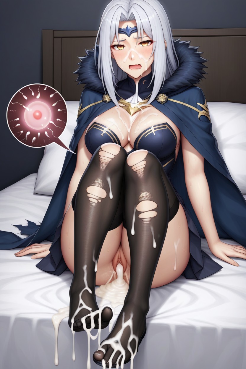 Long White Hair, Sperm Covered Feet, Poitrine Moyenne Porno IA Hentai