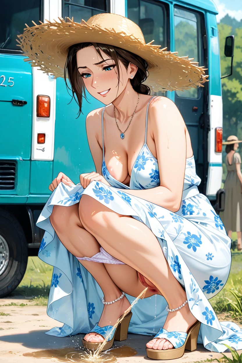 Gets Up From A Squatting Position, Cleavage, Nearside Stopped Minivan ヘンタイAIポルノ