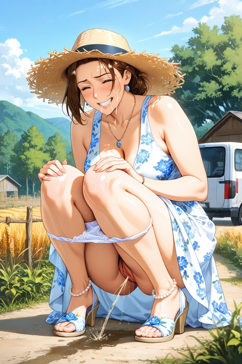 Urine Flows Down, Vue De Côté, Nearside Stopped Minivan Porno IA Hentai