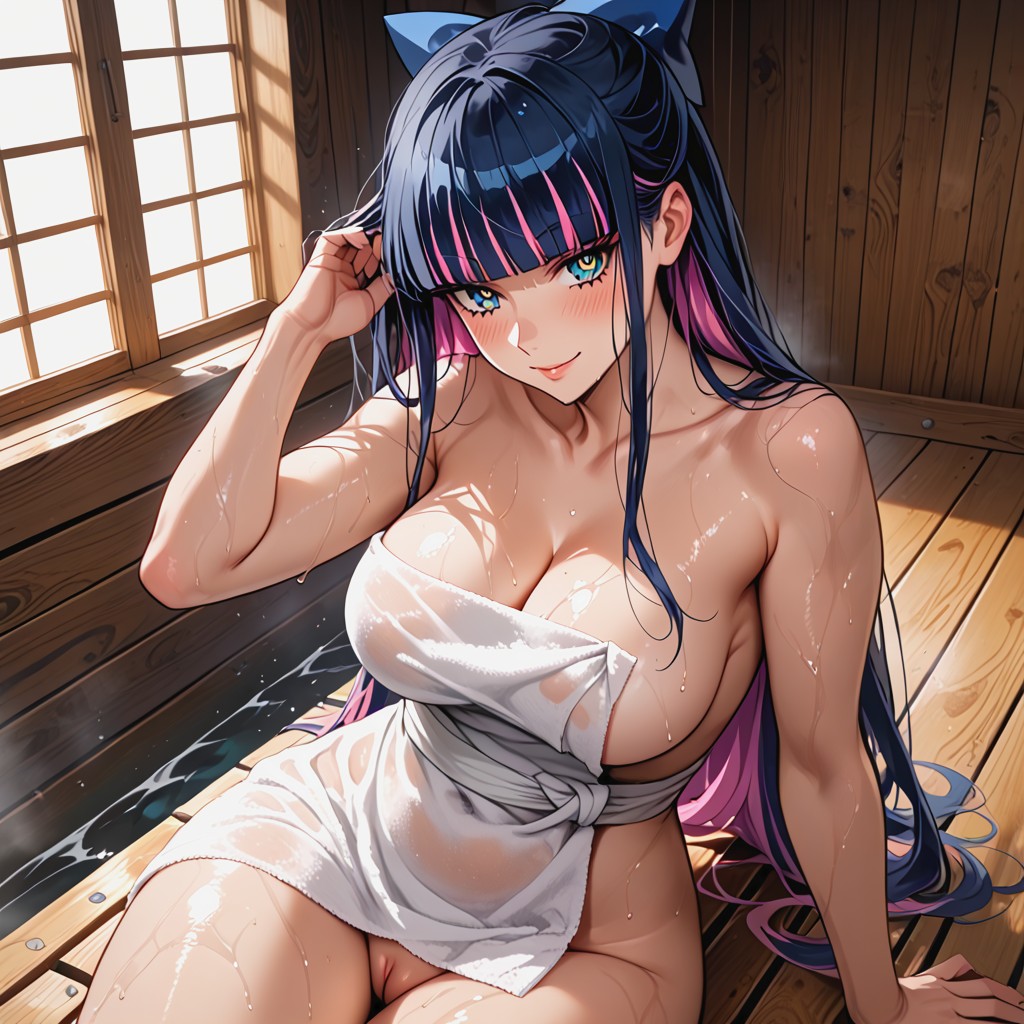 Sitting On Wooden Bench, Naked, Wooden Water Bucket AI黃漫