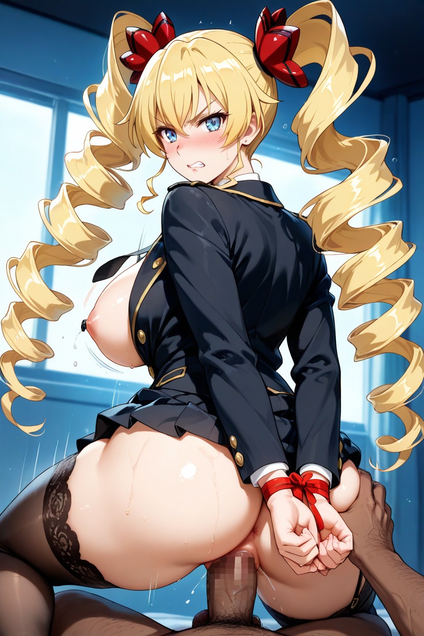 White Collared Shirt, Exposed Nipple, Elegant Feminine Silhouette ヘンタイAIポルノ