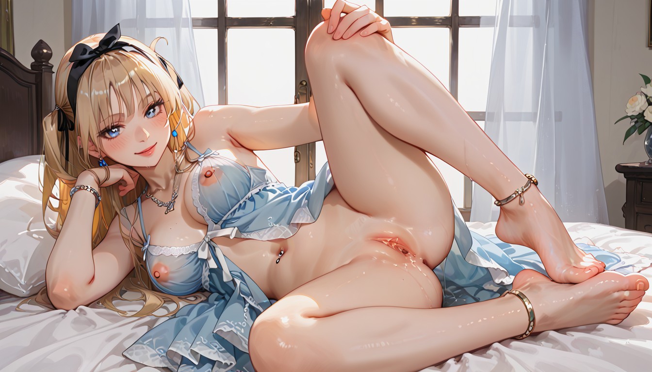Light Blue Babydoll, Two Side Up Hair, Naughty Pose Hentai IA