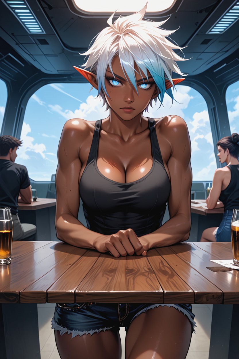 Background Interior Spaceship, Elf Ears, Shorts Vaqueros Hentai IA
