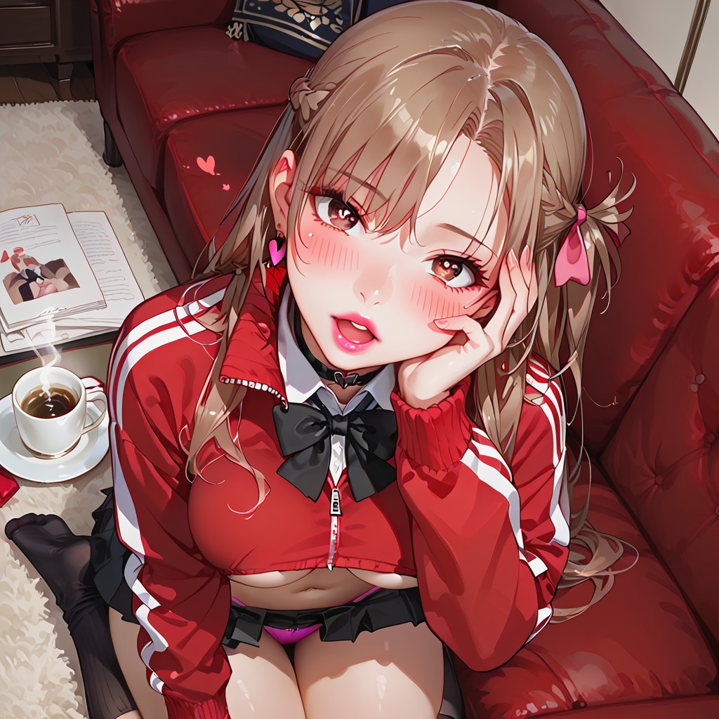 Choker, Hair Bow, Black Necktie Porno IA Hentai