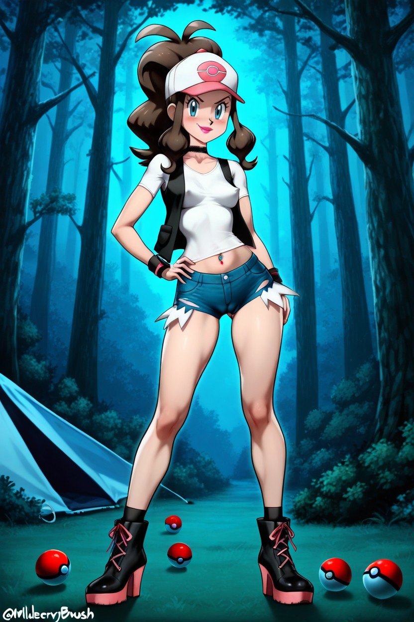 Ultra Detailed Background, Camping, Hilda From Pokémon Hentai IA
