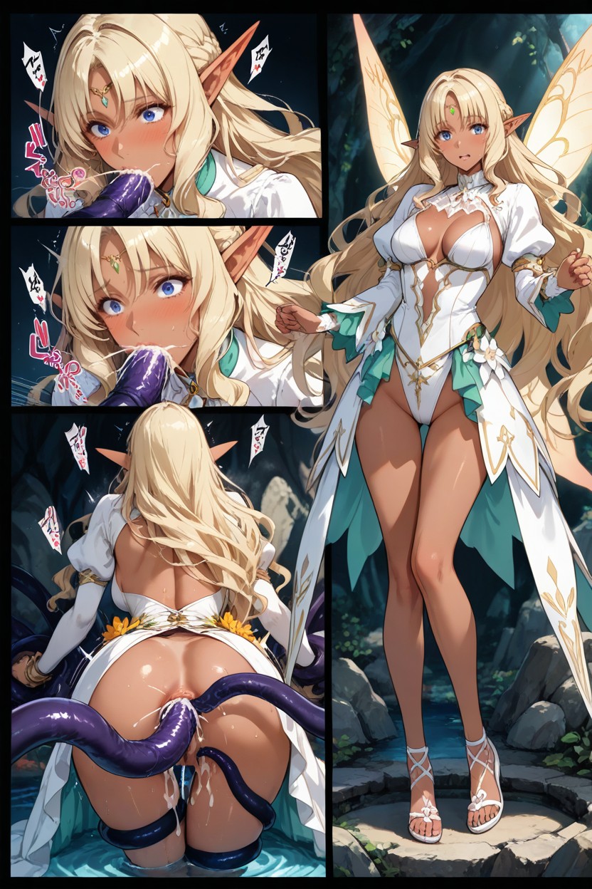 Rock Stone Underground Cavern Water Pond Setting, Tentacles Sucker, Double Penetration Hentai IA