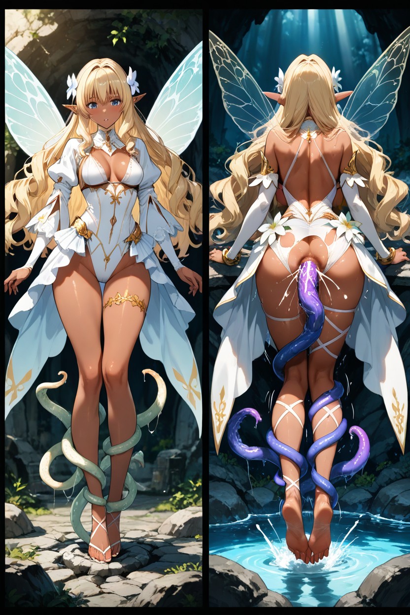 Canonical White Fantasy Outfit, Muted Colors, Multiple Views Capturing Radically Differents Actions Hentai IA
