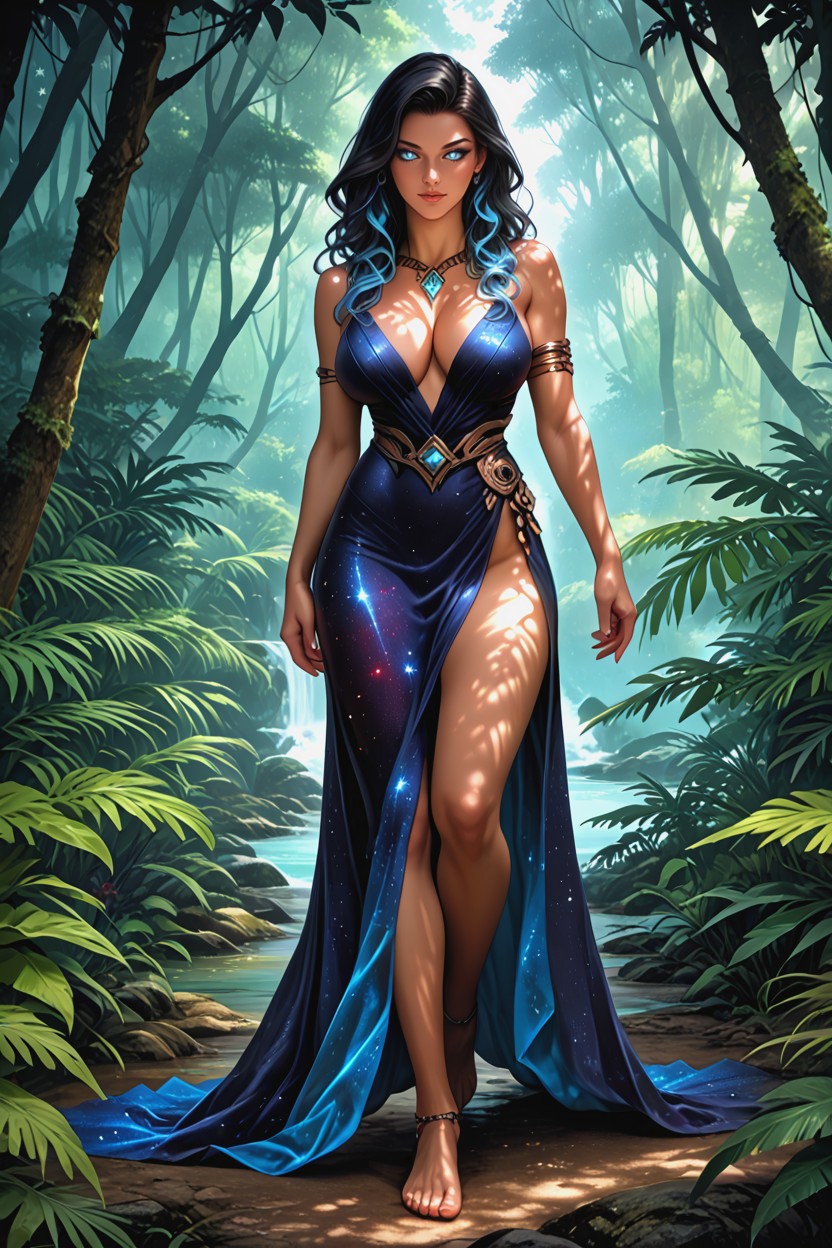 Weight Shifting Realistically With Each Step, Other Hand Relaxed, Glowing Plants Hentai IA