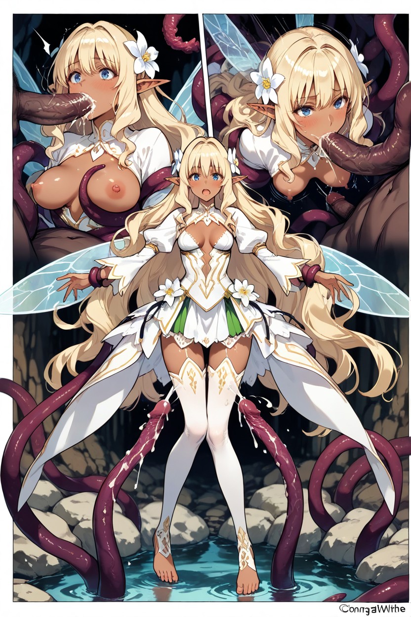 Canonical White Fantasy Outfit, Restrained, Ultra Detailed Vagina Hentai IA