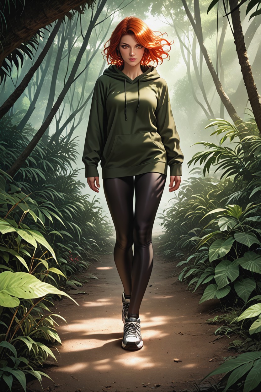Hyperrealistic, Hazel Eyes, Oversized Green Hoodie Hentai IA