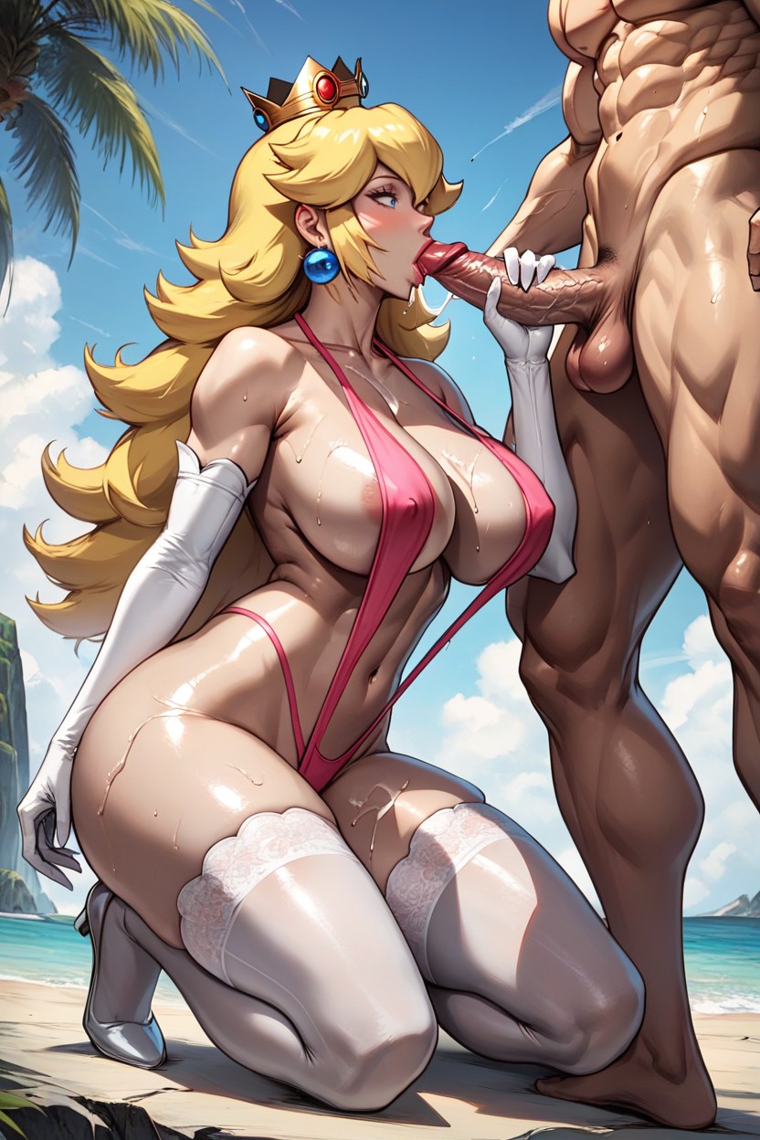 Wide Hips, Massive And Round Breasts, White Nylon Stockings Hentai IA