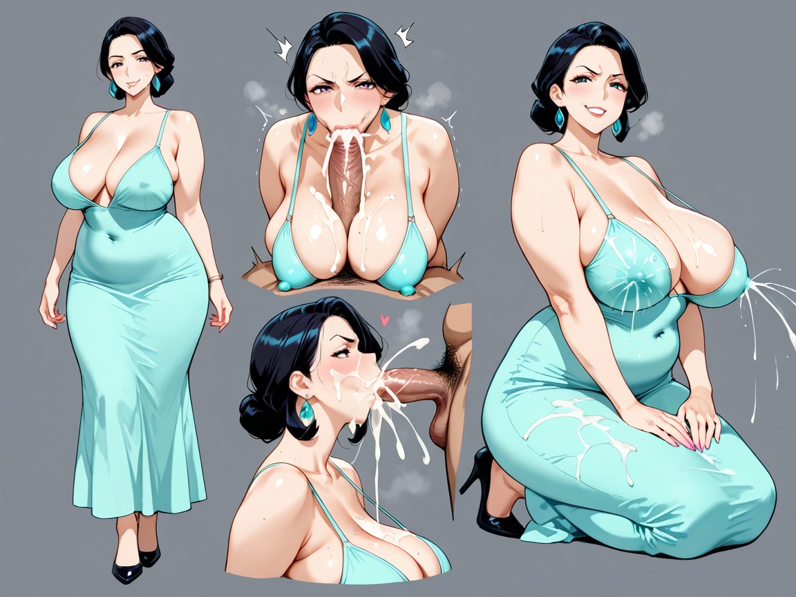 Milf, Fondo Simple, Pechos Medianos Naturales Perfectos Hentai IA