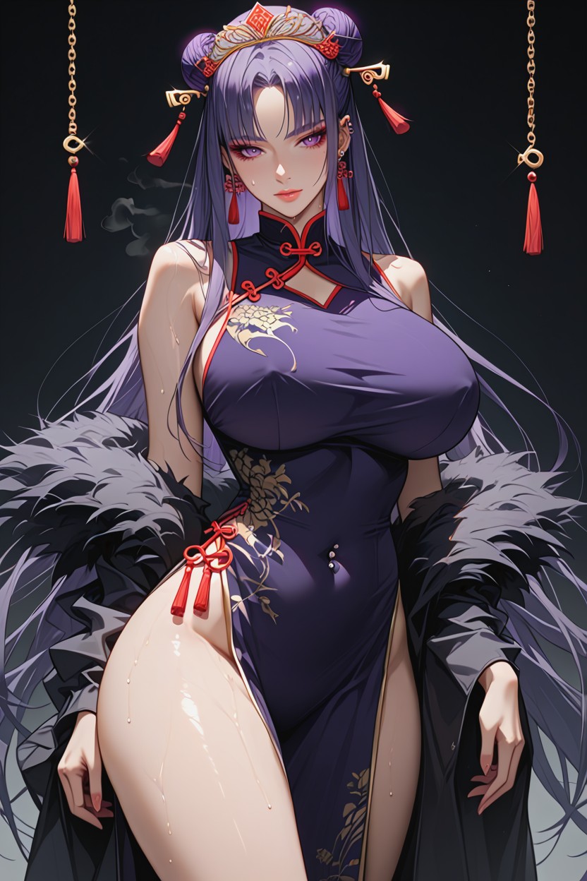 Long Strands Of Hair Near Her Face, Sweating, Nipple Piercings Hentai IA