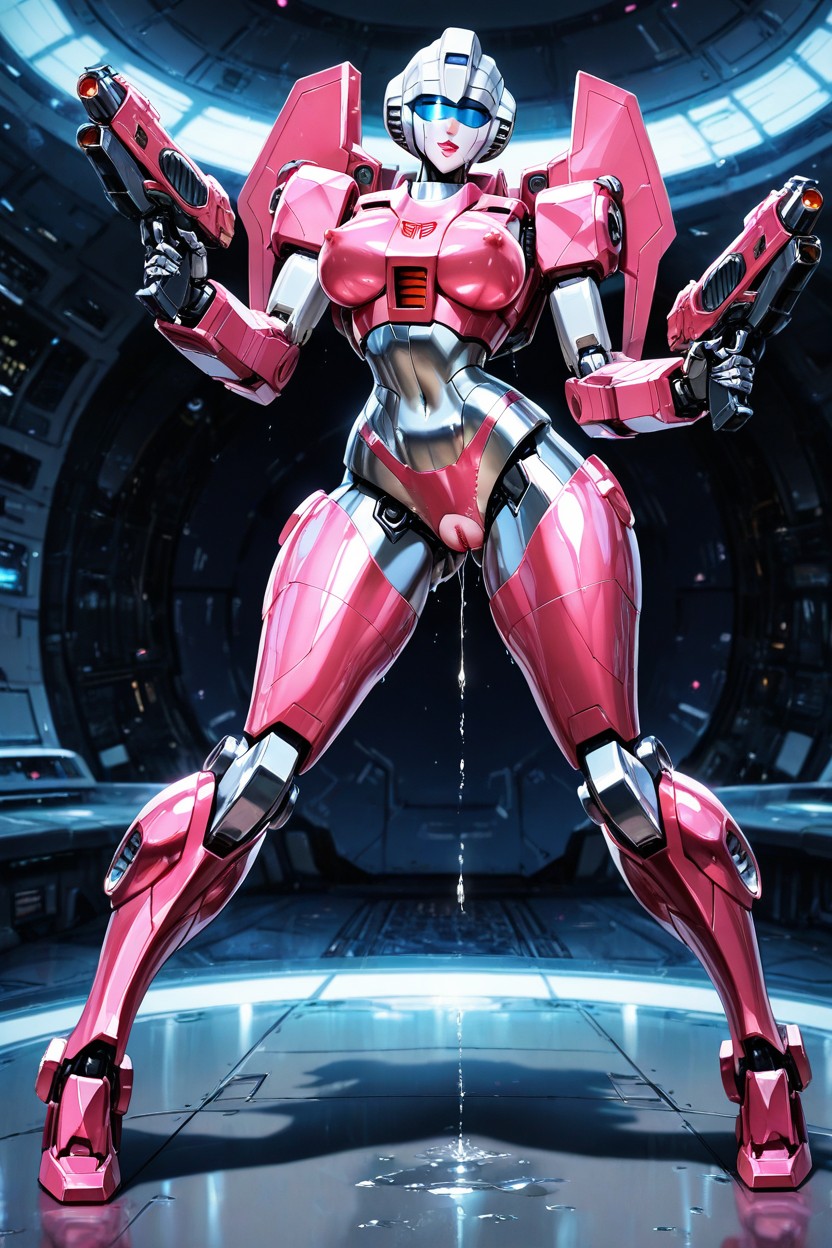 Futuristic Robot Sensuality, Wet Arousal Fluids Dripping From Slit, Dynamic Fighting Pose Hentai AI Porn