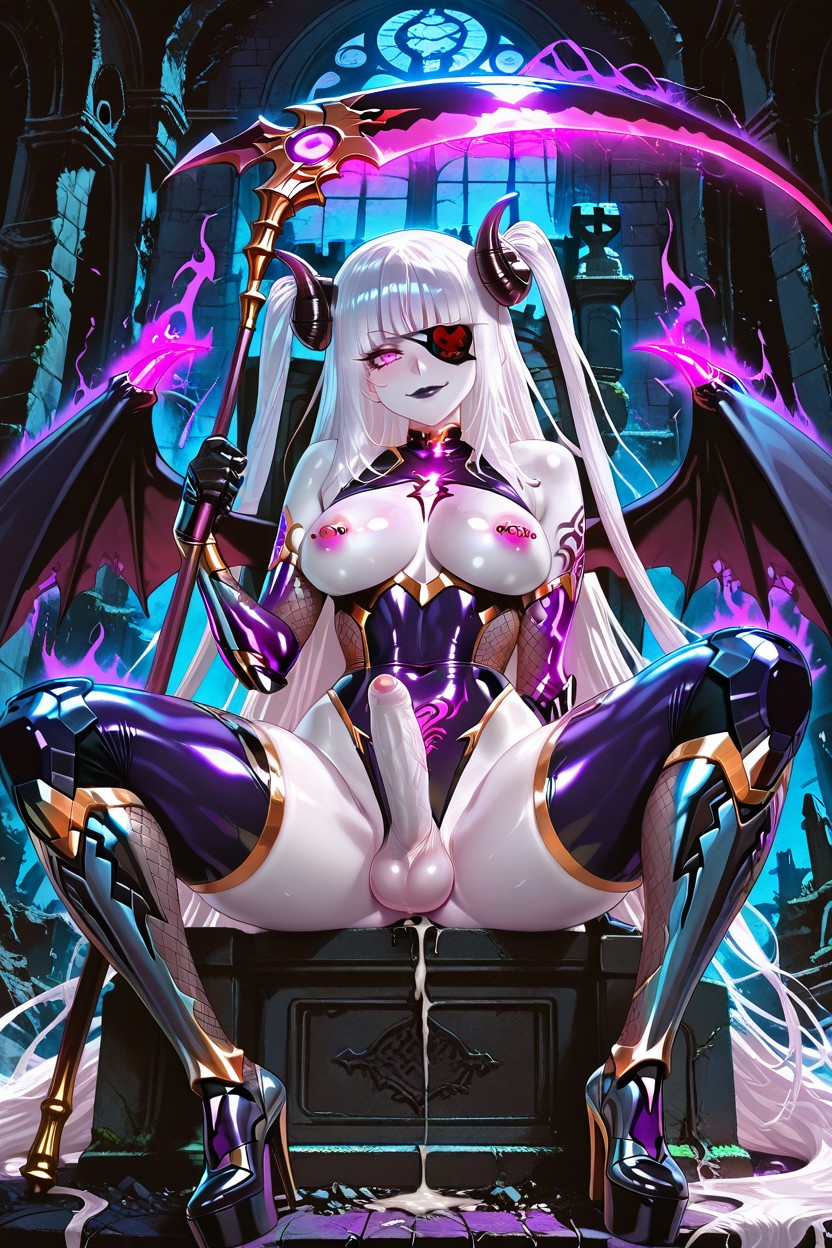Holding A Large Grim-reaper Scythe, Pointed Erection Nipples, Exposed Flaccid Cock Hentai IA