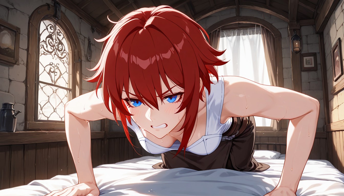 Medieval Hous, Female Has Messy Hair, Female Blue Eyes And Bright Red Hair Hentai AI Porn
