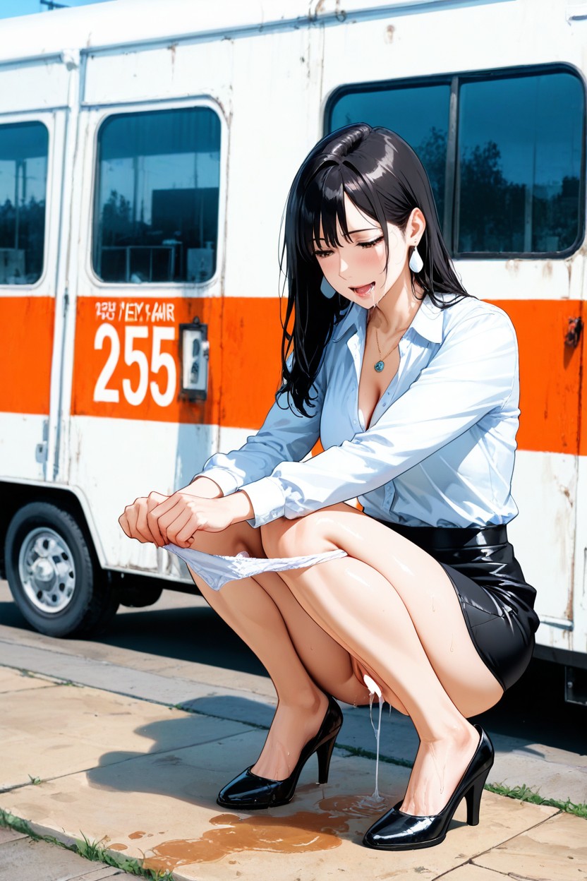 Countryside, Necklace, Black Skirt Lifted To Waist Hentai AI Porn