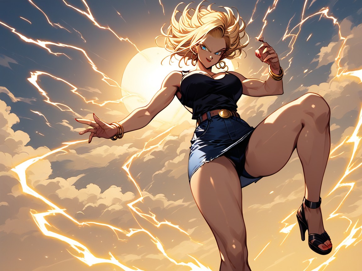 Red Lipstick, Red Nails, Sparks Of Blue Electricity Everywhere Around Body Wildly Hentai AI Porn