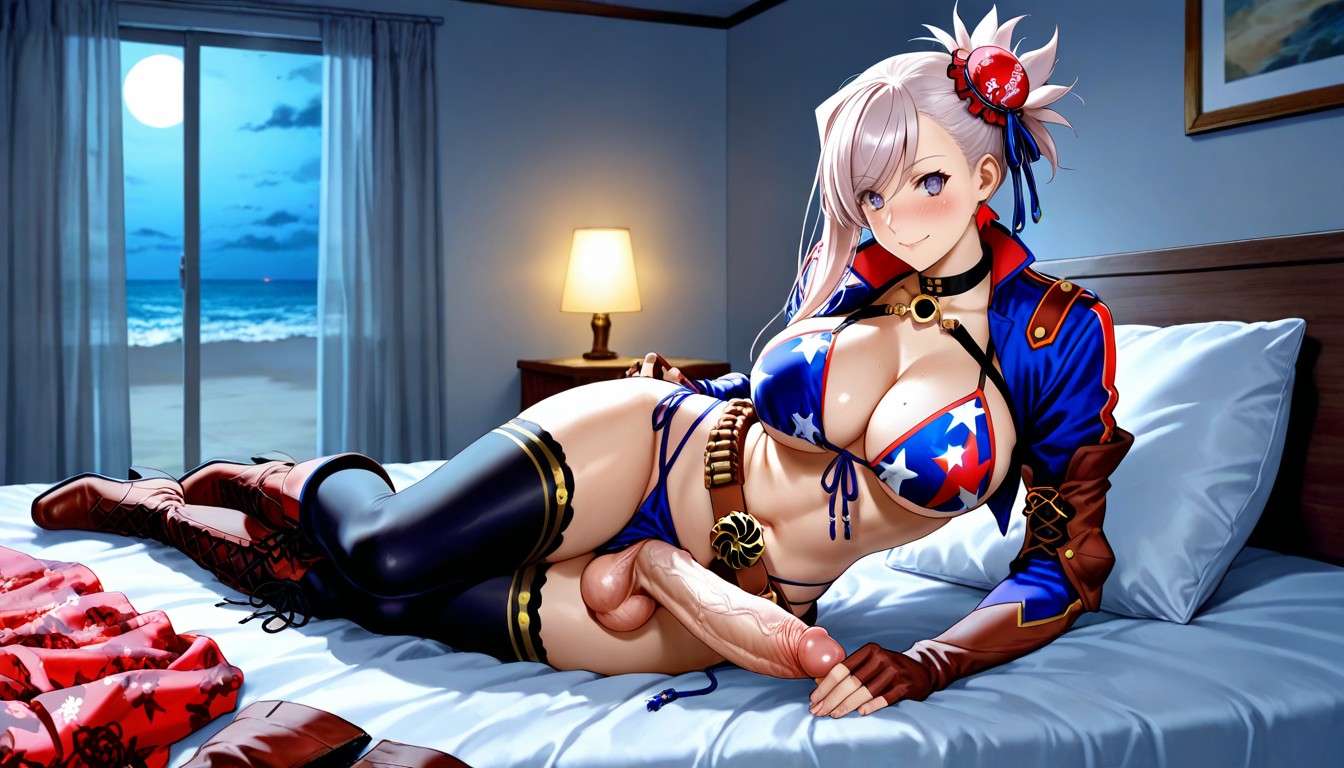 Beach House, At Night, Erected Black Penis Hentai AI Porn