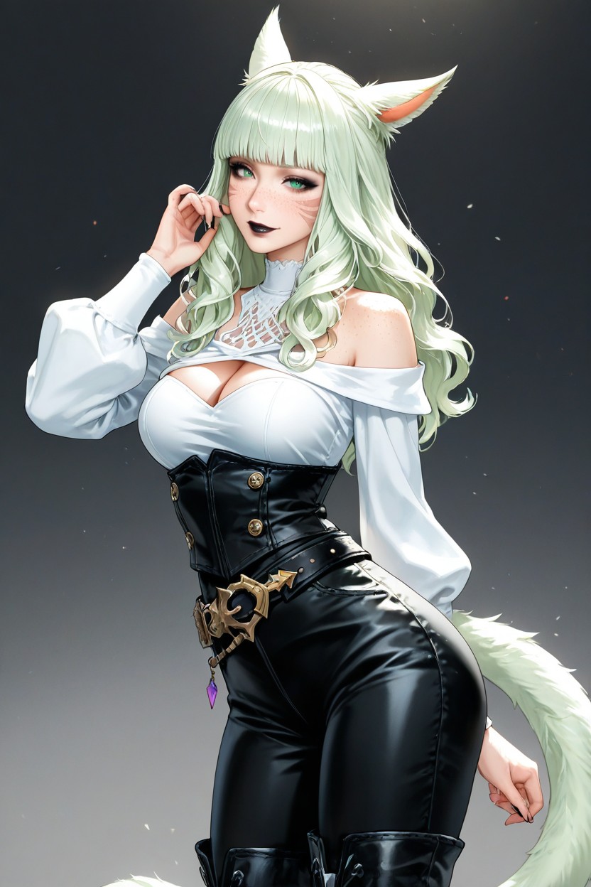 A Bare Shoulder, Studio Gray Background, Detailed Pupils Hentai AI Porn