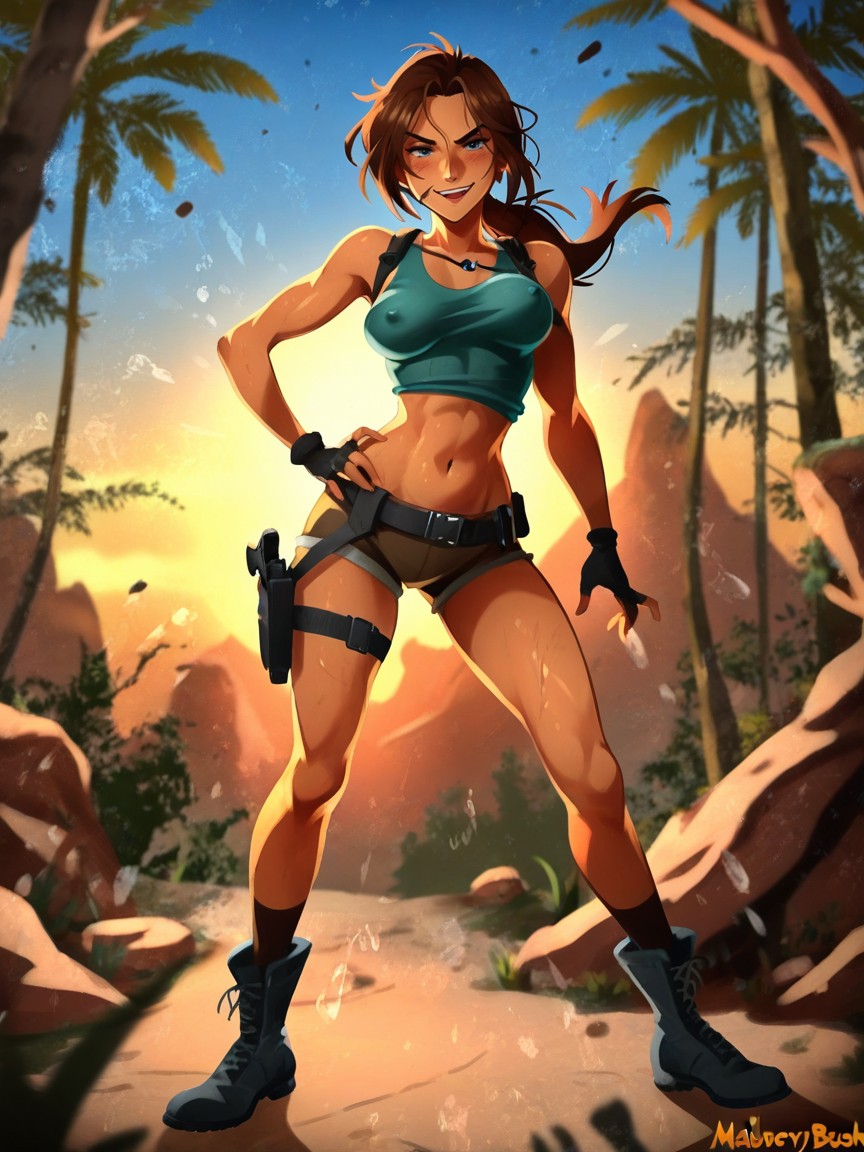 Navel Exposed, Lara Is A Beautiful Stunning Female, Legs Apart Hentai AI Porn