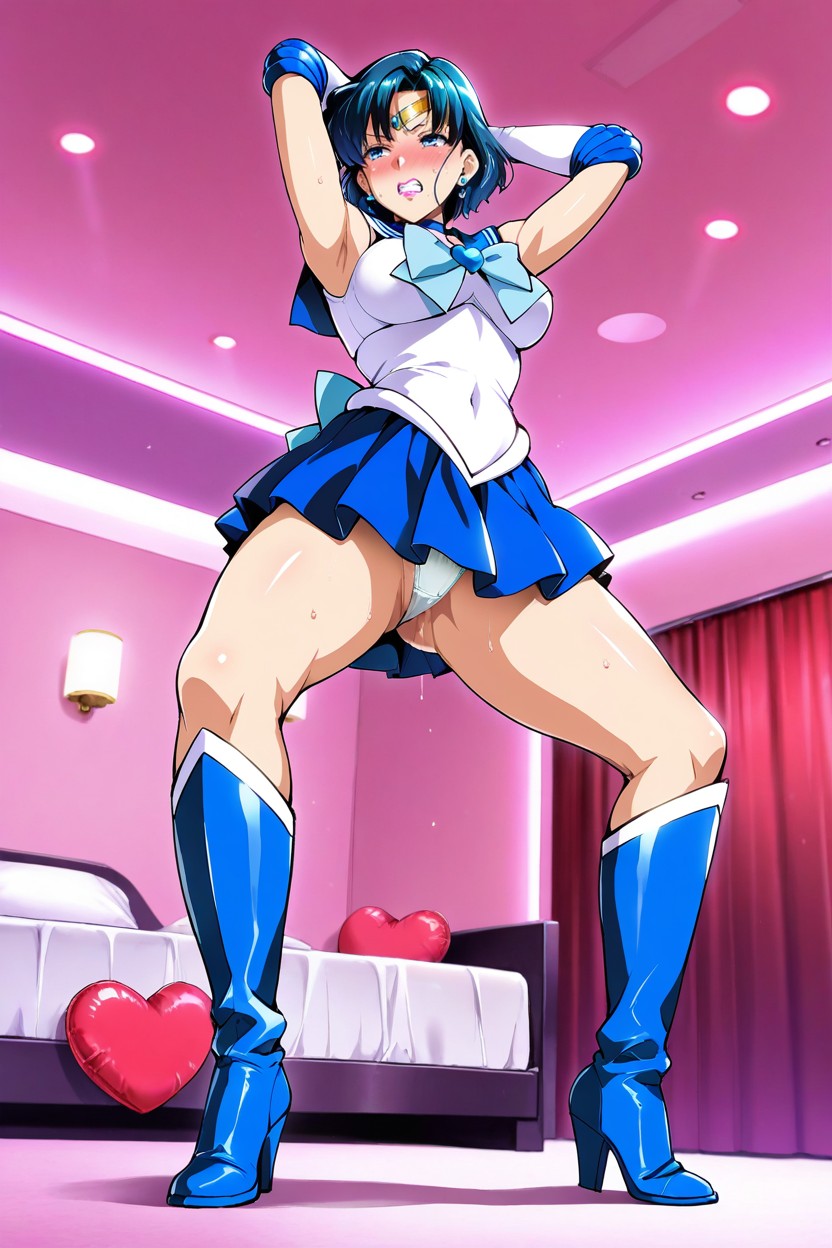 Blue Eyes, Blushing, Blue Knee Boots Hentai AI Porn