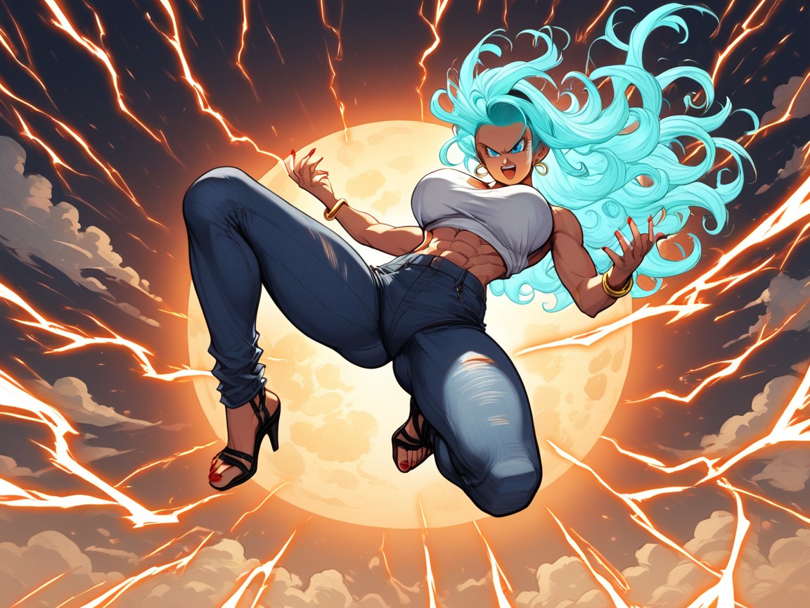 Sparks Of Blue Electricity Everywhere Around Body Wildly, Perfect Resolution, Detailed Thighs Hentai AI Porn