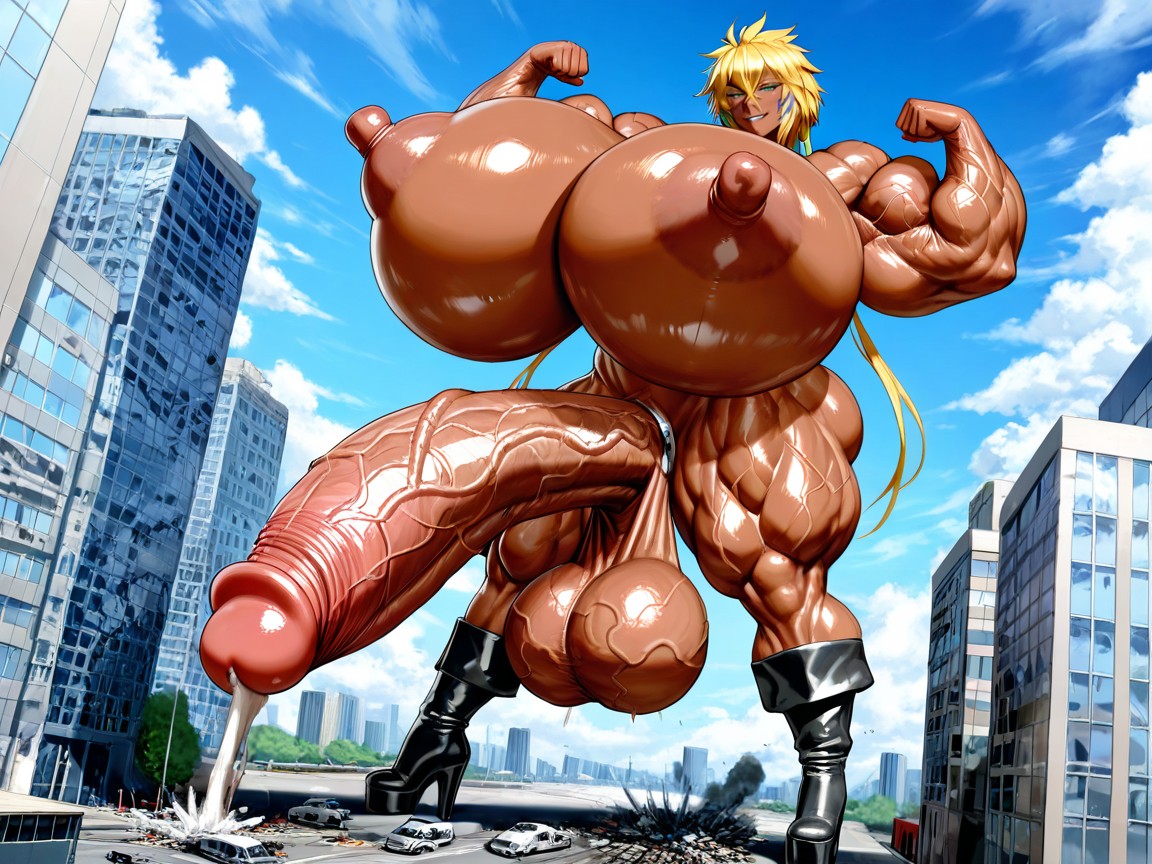 Naked, Massive Muscles, Platform High Heel Boots Hentai AI Porn